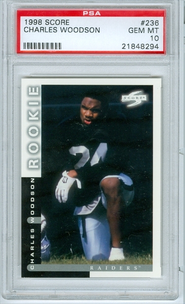 1998 BOWMAN CHARLES WOODSON #181 ROOKIE RC OAKLAND RAIDERS HOF PSA 7 NM  60838882