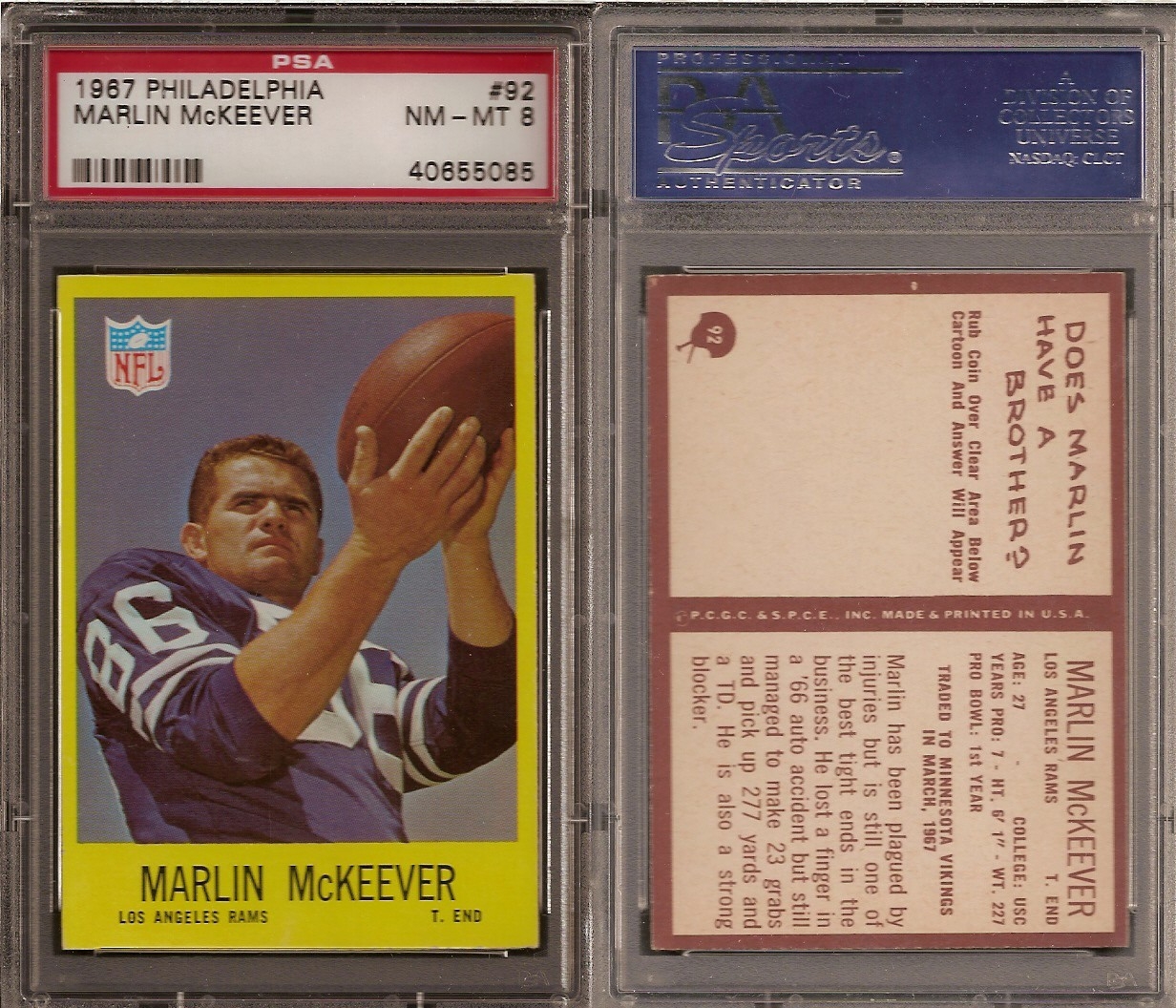 : 1967 Philadelphia # 92 Marlin McKeever Los Angeles