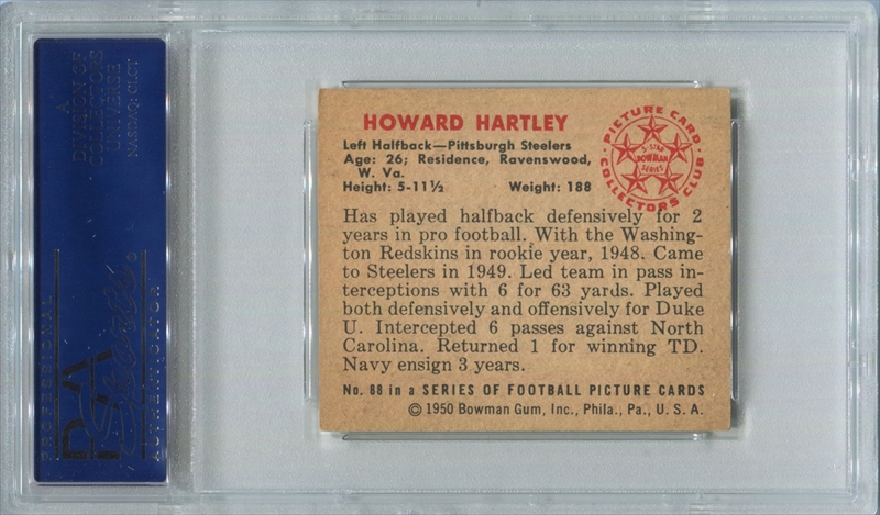 Issued by Bowman Gum Company  Card Number 88, Howard Hartley