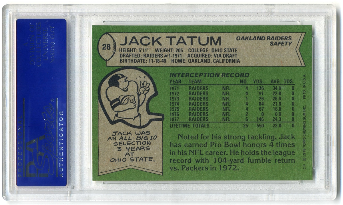 : 1978 Topps # 28 Jack Tatum Oakland Raiders (Football