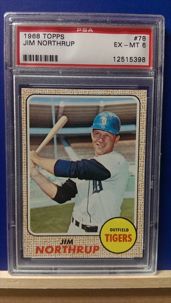 1968 Topps # 78 A Jim Northrup Detroit Tigers (Baseball Card) (Back is Gold  in Color) EX/MT Tigers