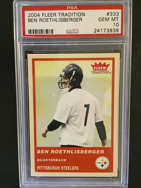 Lot of (2) Ben Roethlisberger Memorabilia Cards with 2004 Fleer Tradition  Rookie Throwback Threads Footballs #TTBR & 2006 Topps Draft Picks and  Prospects Upperclassmen Jersey #UCBR