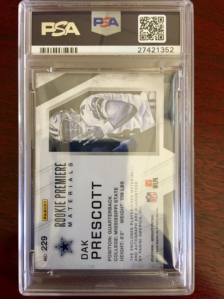 MISSISSIPPI STATE 2016 PANINI DAK PRESCOTT ROOKIE BLACK JERSEY 10