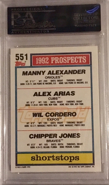 Manny Alexander, Alex Arias, Wil Cordero, and Chipper Jones 1992 Topps  Prospects Card