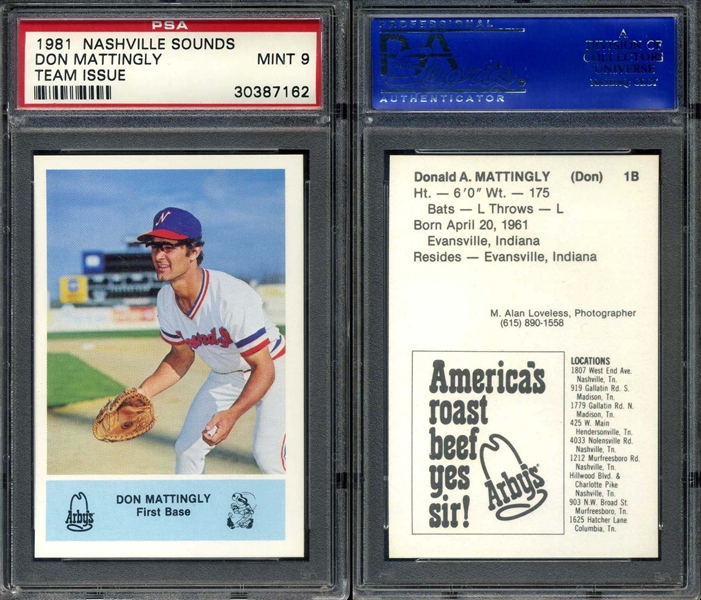 Don Mattingly PSA 8 1981 Nashville Sounds Baseball Card 