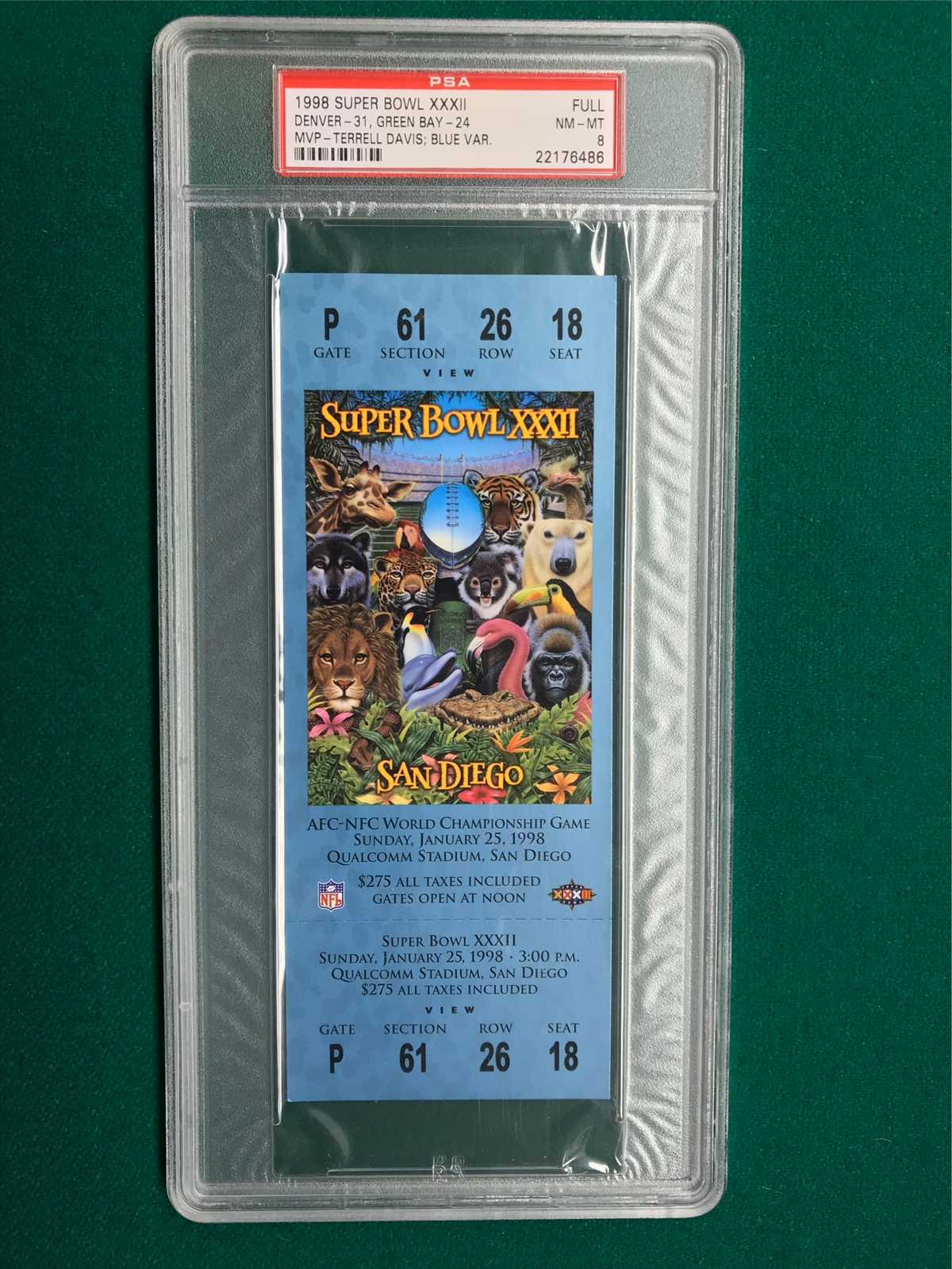 1999 Super Bowl XXXIII PSA 9 ticket 