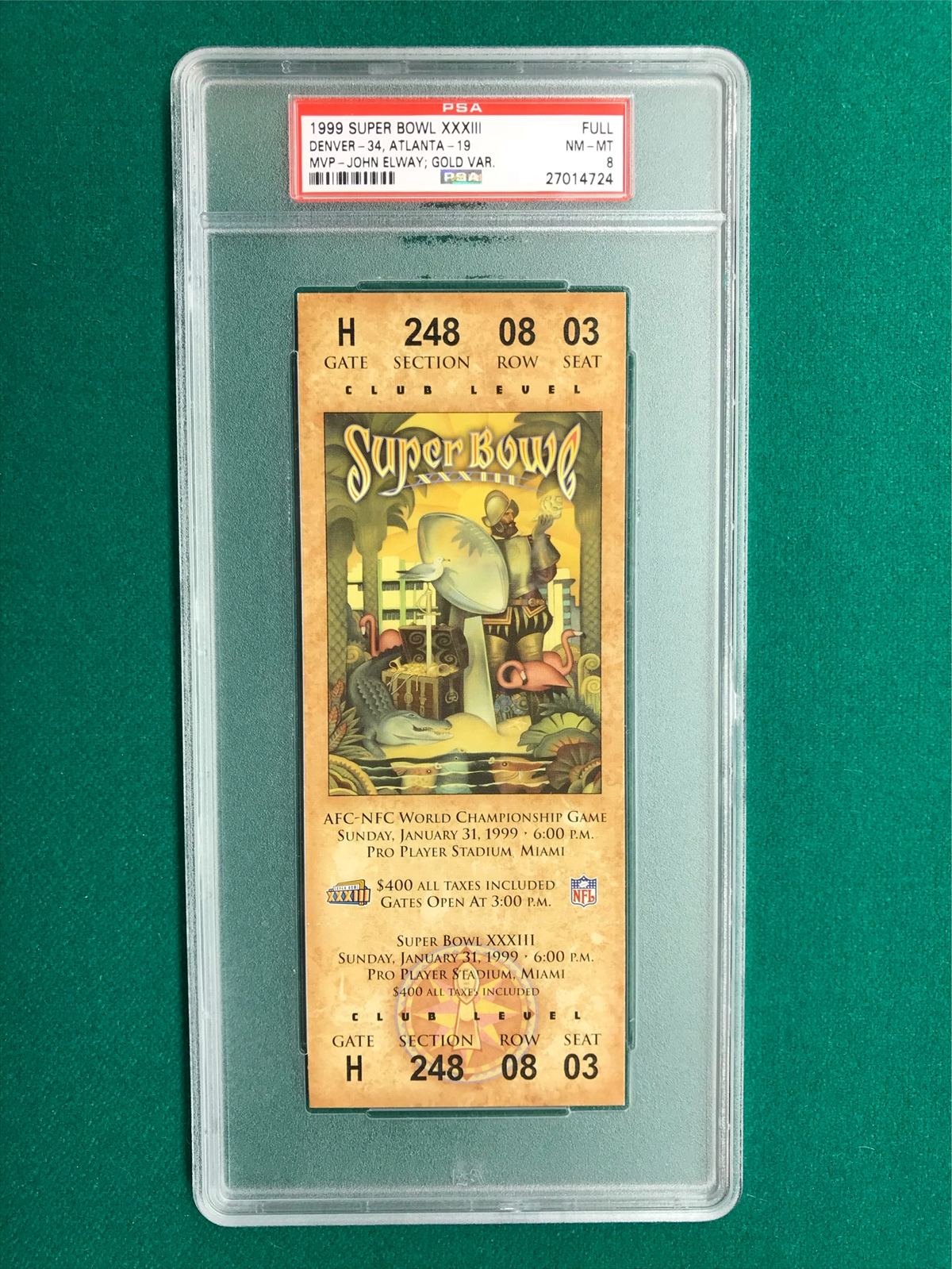 Super Bowl XXXIII Ticket Stub January 31, 1999 Denver Vs Falcons