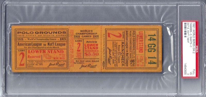 1919 World Series (Game 8) Ticket Stub, PSA Authentic- One of Only, Lot  #59178