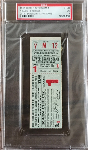 1919 World Series (Game 8) Ticket Stub, PSA Authentic- One of Only, Lot  #59178