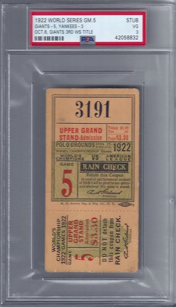 1944 World Series Ticket Stub Game 2 PSA 4 - Tickets From The Past