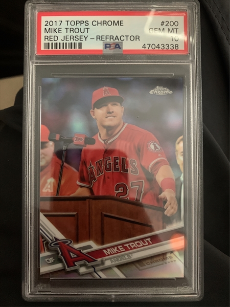 2017 Topps Chrome Mike Trout Red Jersey Green Refractor Angels 