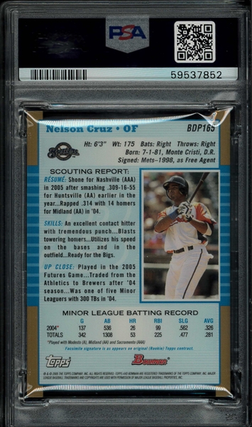 Nelson Cruz RC 2005 Bowman Draft Picks Gold PSA 9