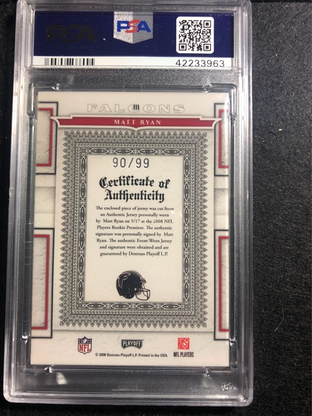 2008 Playoff Absolute Memorabilia Spectrum Matt Ryan Rookie Premier  Materials - Matthew Bullock Auctioneers