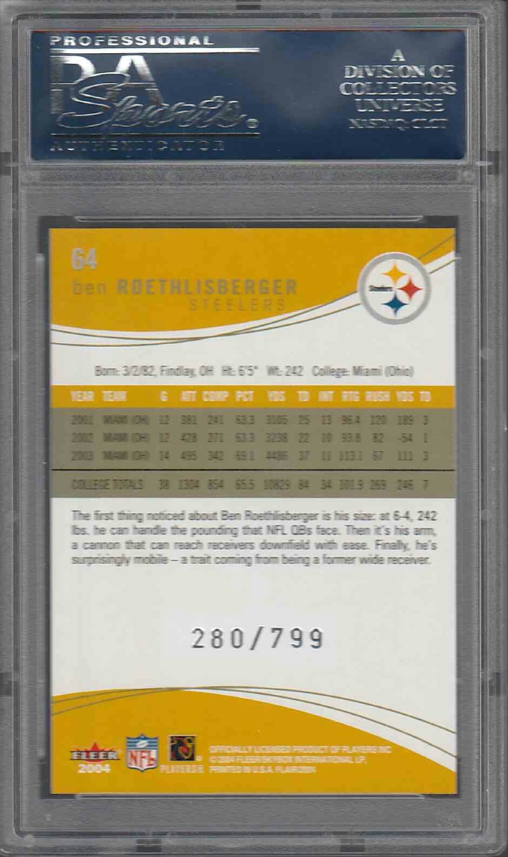 2004 Press Pass Ben Roethlisberger Steelers Jersey Rookie Card 134/400