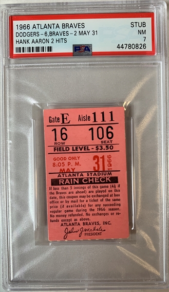 PSA Set Registry Showcase: Atlanta Braves Tickets 1966