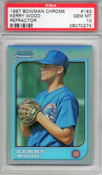 1997 BOWMAN #196 KERRY WOOD RC Cubs PSA 9 MINT 297 - Duck's Dugout