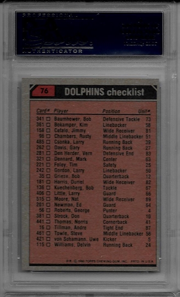 : 1980 Topps # 281 Vern Den Herder Miami Dolphins