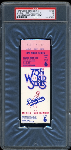 2009 World Series Game 6 Ticket Full PSA 8 (Yankees 27th WS Title)