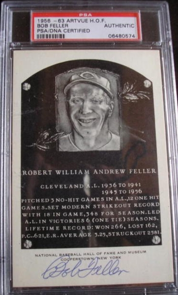 Bob Feller Signed Cleveland Indians 14 x 18 Hall of Fame Plaque