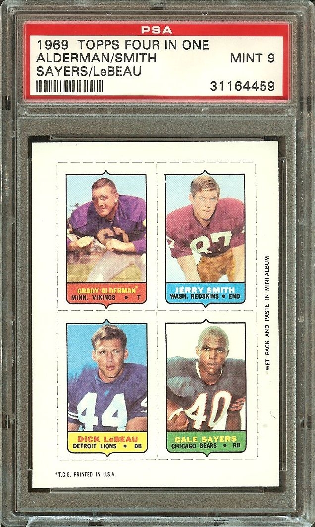 1969 Topps 4-in-1 Football Card - Grady Alderman, Jerry Smith